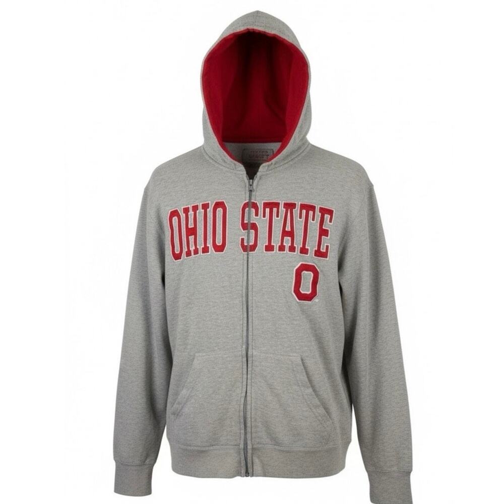 Ohio State OSU Zip Up Hoodie Red Gray M Buckeyes Varsity